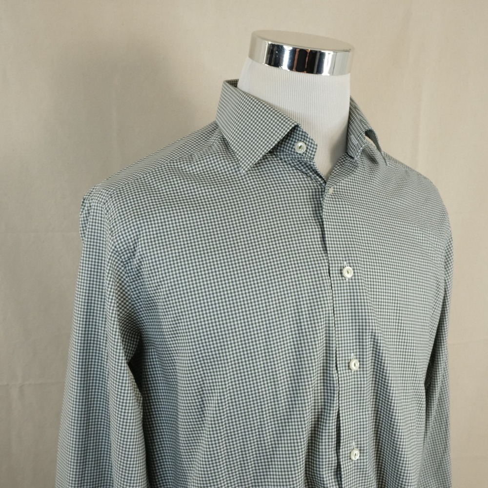 Eton 16 Contemporary Dress Shirt Green White Gingham Fine Twill Stretch Mens